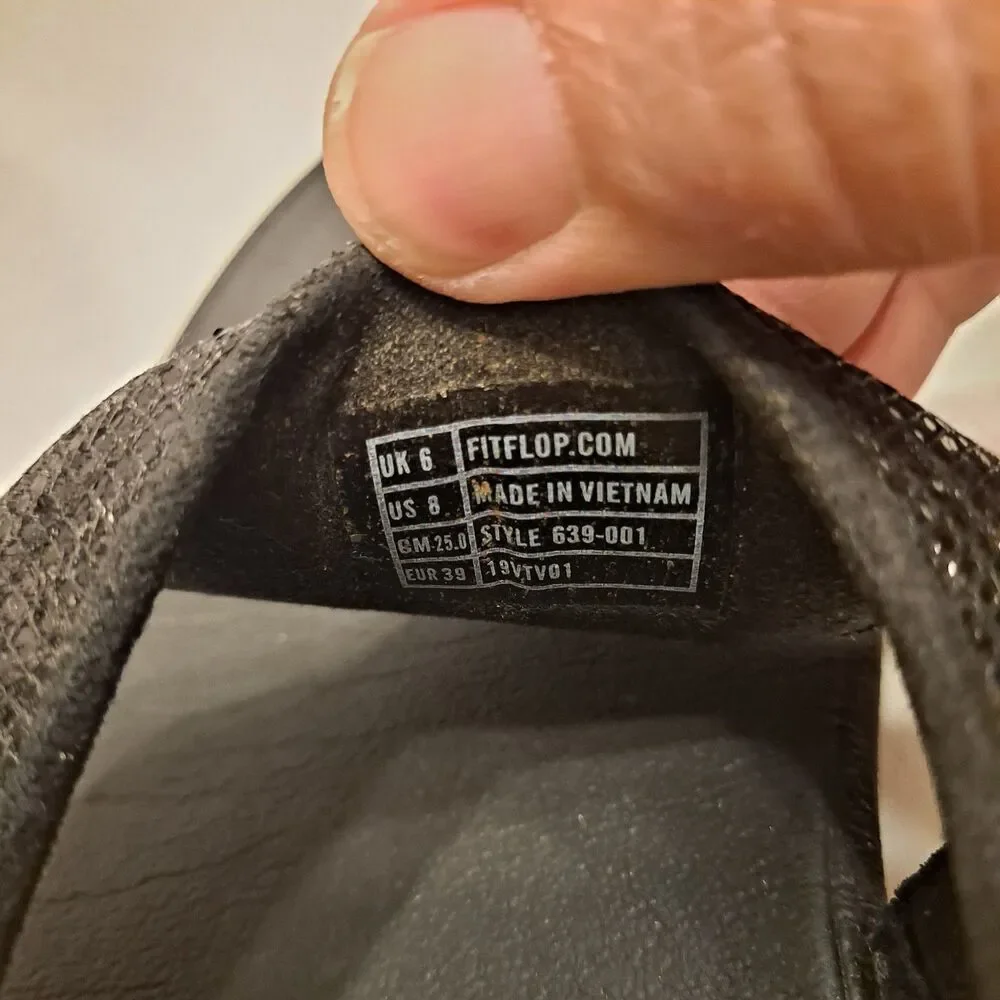 Fitflop Women's Lulu Thong Sandals Size 8 Black Glitter Wedge Platform Shoes